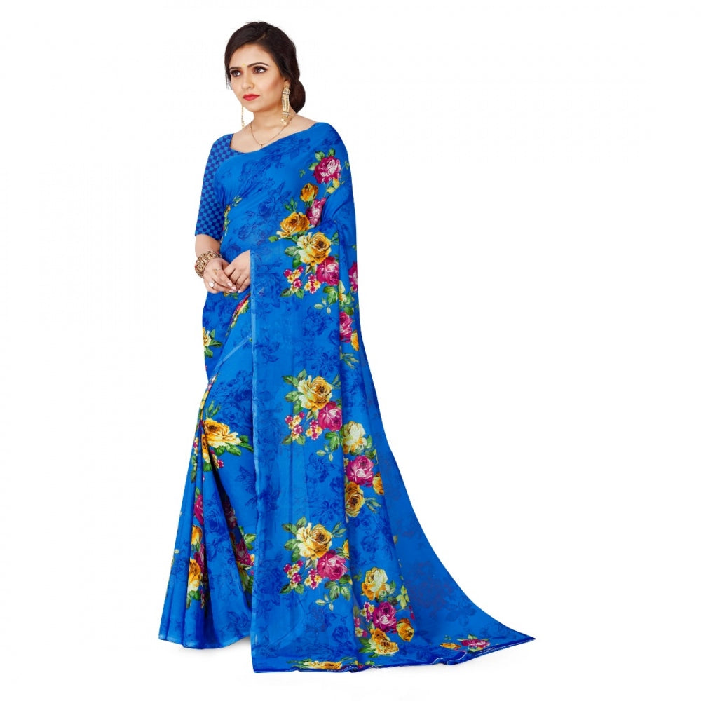 Women's Faux Georgette Saree With Blouse (Blue, 5-6Mtrs)