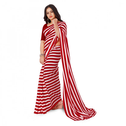 Women's Faux Georgette Saree With Blouse (Red, 5-6Mtrs)