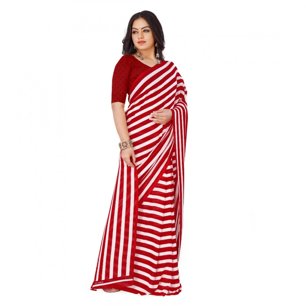 Women's Faux Georgette Saree With Blouse (Red, 5-6Mtrs)