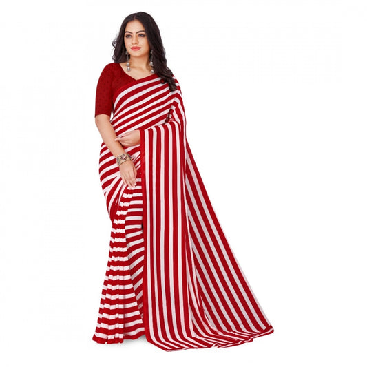 Women's Faux Georgette Saree With Blouse (Red, 5-6Mtrs)