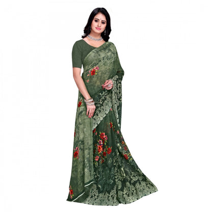 Women's Faux Georgette Saree With Blouse (Green, 5-6Mtrs)