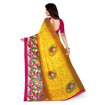 Women's Faux Georgette Saree With Blouse (Yellow, 5-6Mtrs)