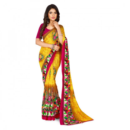 Women's Faux Georgette Saree With Blouse (Yellow, 5-6Mtrs)