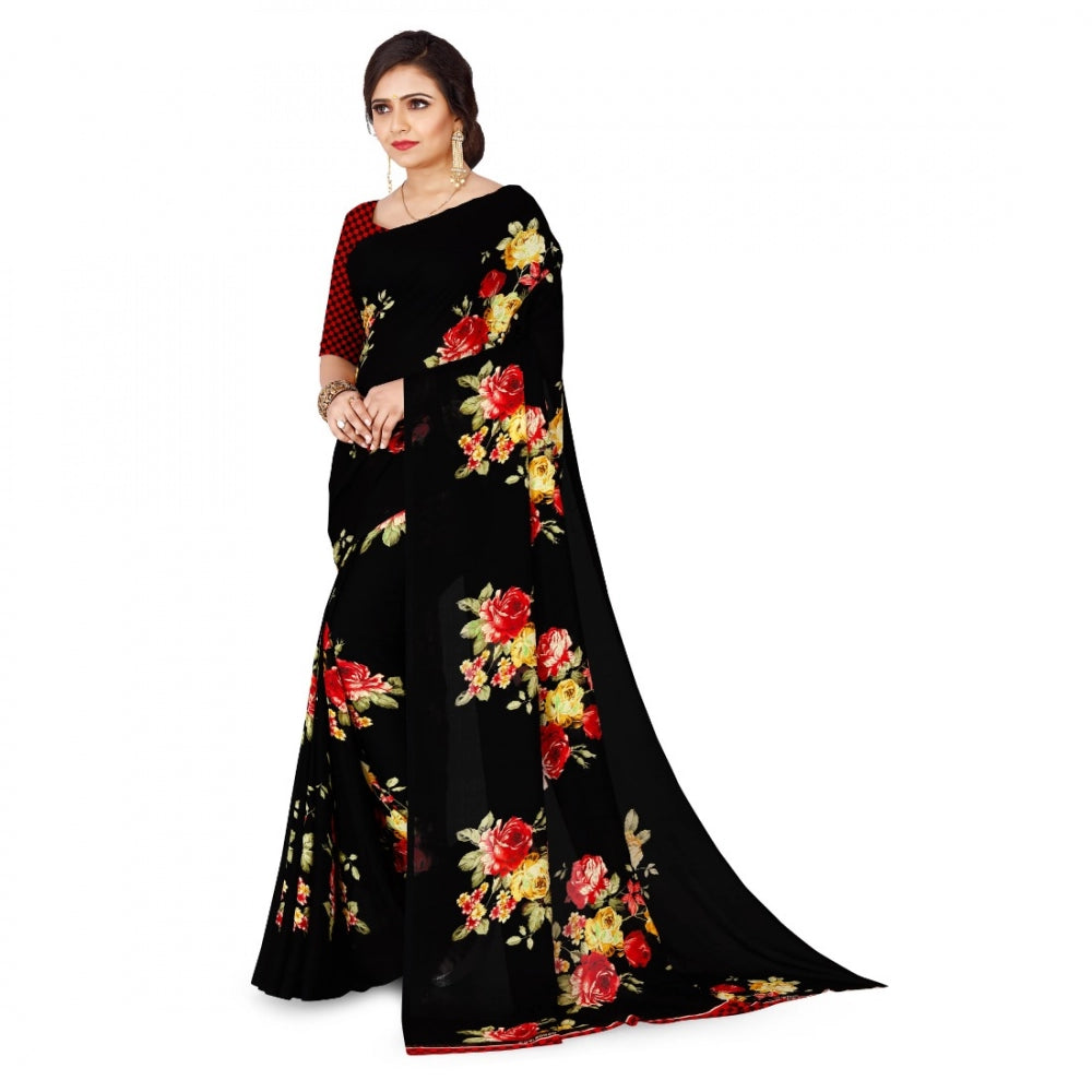 Women's Faux Georgette Saree With Blouse (Black, 5-6Mtrs)