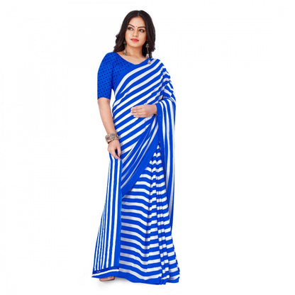 Women's Faux Georgette Saree With Blouse (Blue, 5-6Mtrs)