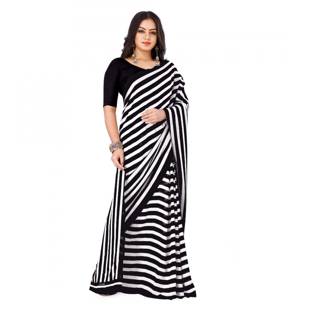 Women's Faux Georgette Saree With Blouse (Black, 5-6Mtrs)