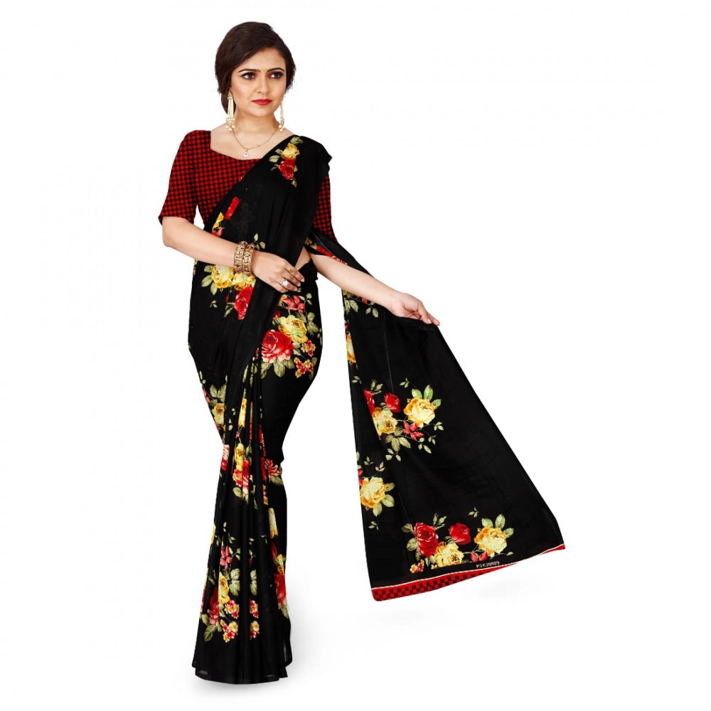 Women's Faux Georgette Saree With Blouse (Black, 5-6Mtrs)