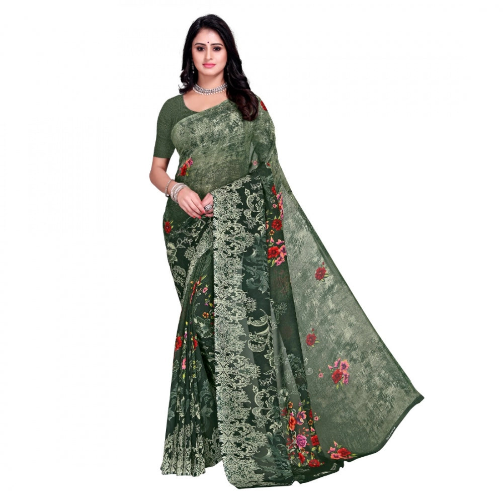 Women's Faux Georgette Saree With Blouse (Green, 5-6Mtrs)