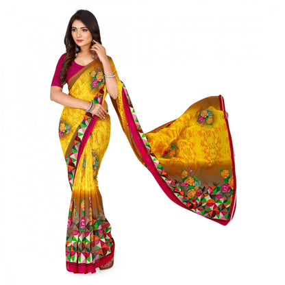 Women's Faux Georgette Saree With Blouse (Yellow, 5-6Mtrs)