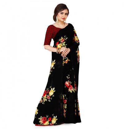 Women's Faux Georgette Saree With Blouse (Black, 5-6Mtrs)