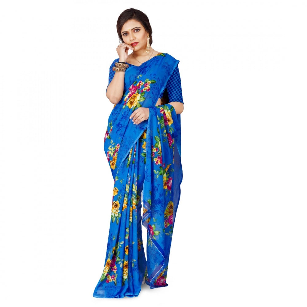 Women's Faux Georgette Saree With Blouse (Blue, 5-6Mtrs)