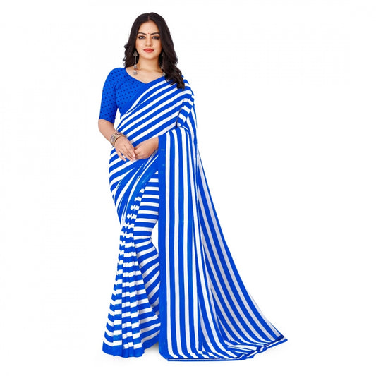 Women's Faux Georgette Saree With Blouse (Blue, 5-6Mtrs)