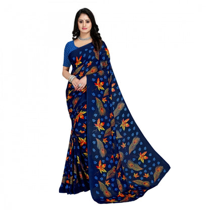 Women's Faux Georgette Saree With Blouse (Blue, 5-6Mtrs)