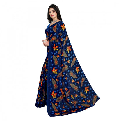 Women's Faux Georgette Saree With Blouse (Blue, 5-6Mtrs)