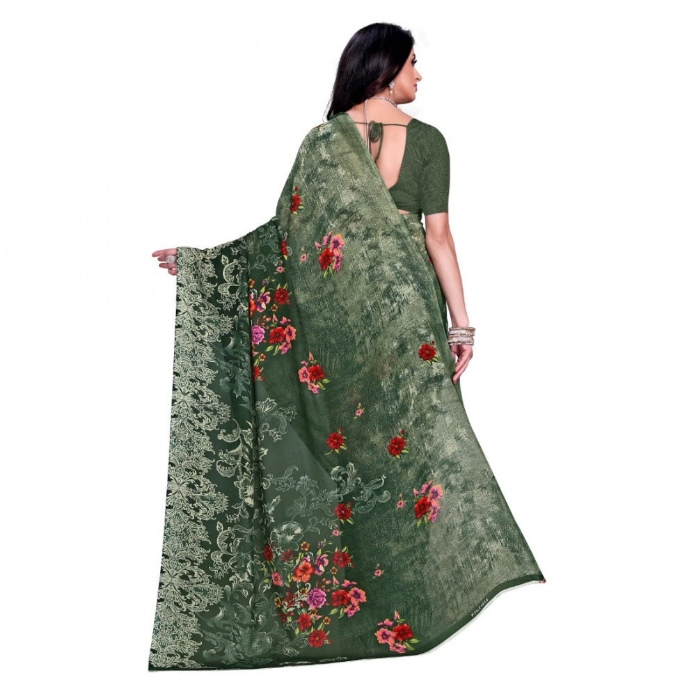 Women's Faux Georgette Saree With Blouse (Green, 5-6Mtrs)