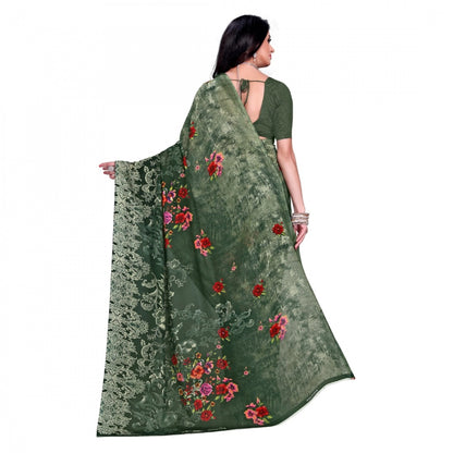 Women's Faux Georgette Saree With Blouse (Green, 5-6Mtrs)