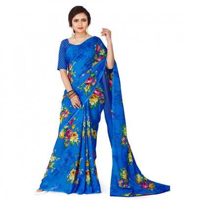 Women's Faux Georgette Saree With Blouse (Blue, 5-6Mtrs)