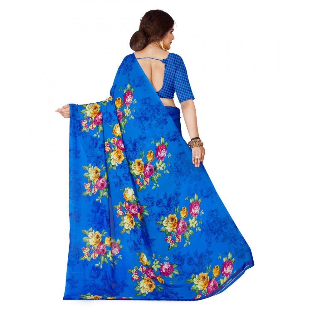 Women's Faux Georgette Saree With Blouse (Blue, 5-6Mtrs)