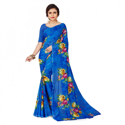 Women's Faux Georgette Saree With Blouse (Blue, 5-6Mtrs)