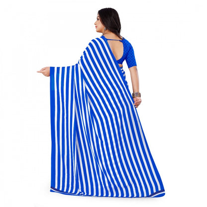 Women's Faux Georgette Saree With Blouse (Blue, 5-6Mtrs)