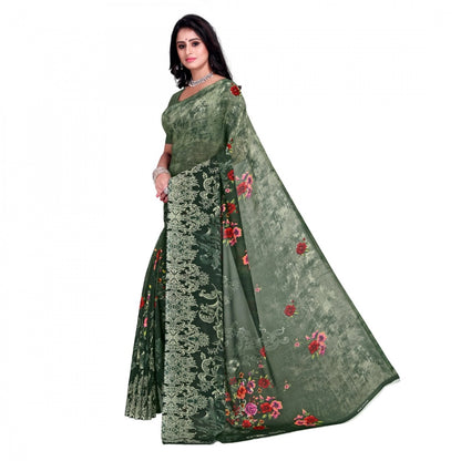 Women's Faux Georgette Saree With Blouse (Green, 5-6Mtrs)