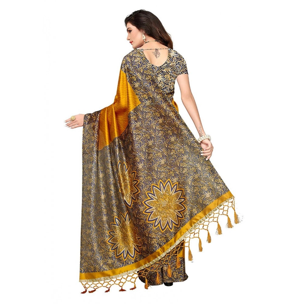 Women's Art Silk Saree With Blouse (Yellow, 5-6mtrs)