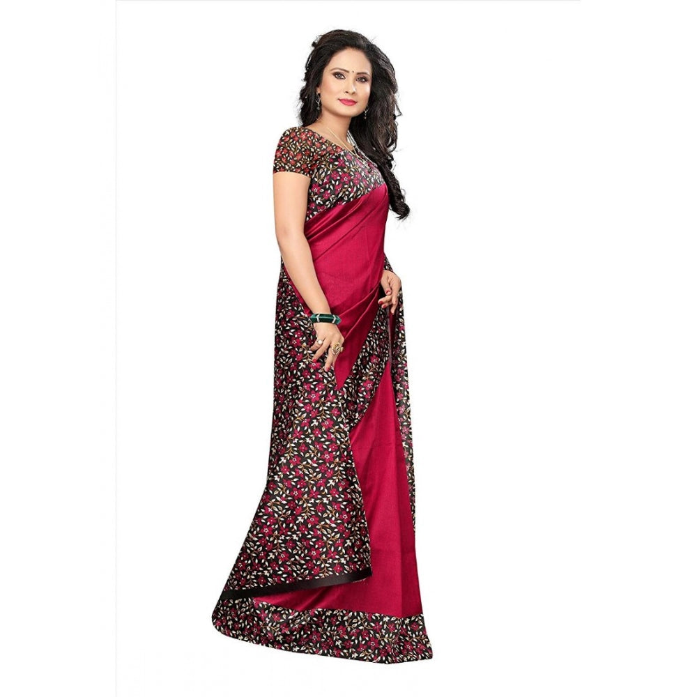 Women's Art Silk Saree With Blouse (Red, 5-6mtrs)