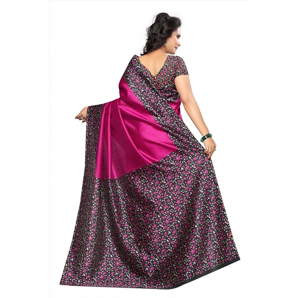 Women's Art Silk Saree With Blouse (Pink, 5-6mtrs)