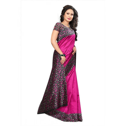 Women's Art Silk Saree With Blouse (Pink, 5-6mtrs)