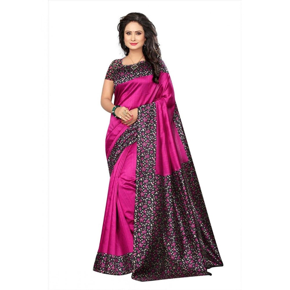 Women's Art Silk Saree With Blouse (Pink, 5-6mtrs)