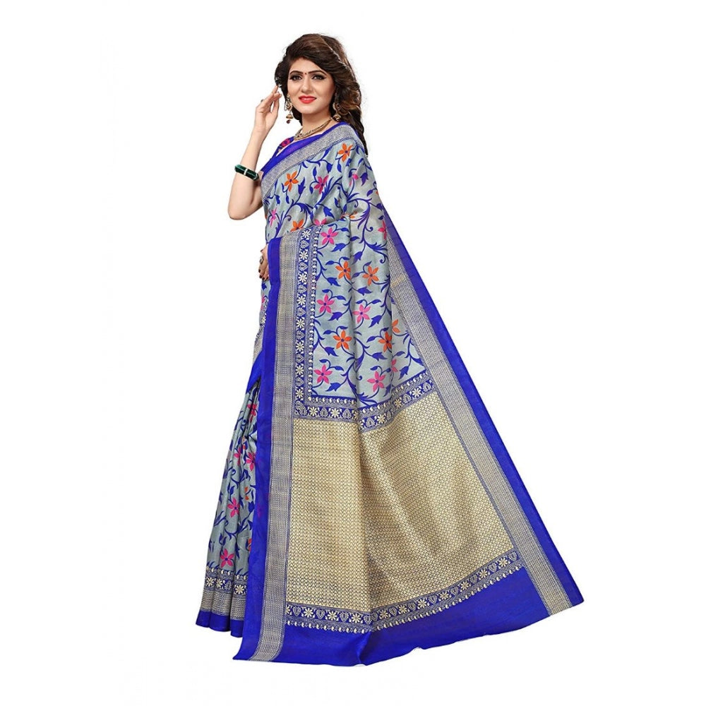 Women's Art Silk Saree With Blouse (Blue, 5-6mtrs)