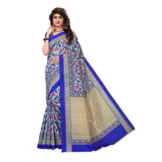 Women's Art Silk Saree With Blouse (Blue, 5-6mtrs)