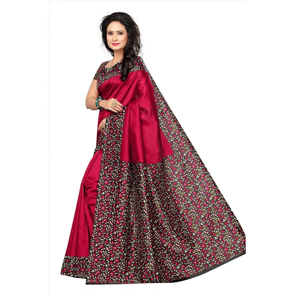 Women's Art Silk Saree With Blouse (Red, 5-6mtrs)