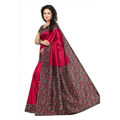 Women's Art Silk Saree With Blouse (Red, 5-6mtrs)