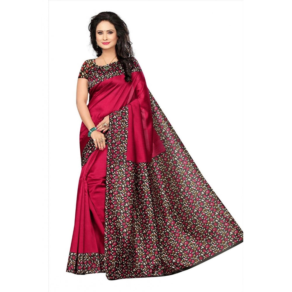 Women's Art Silk Saree With Blouse (Red, 5-6mtrs)