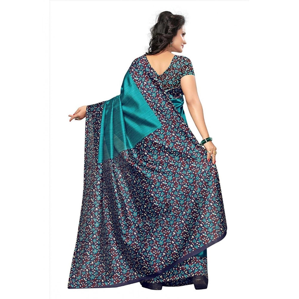 Women's Art Silk Saree With Blouse (Turquoise, 5-6mtrs)