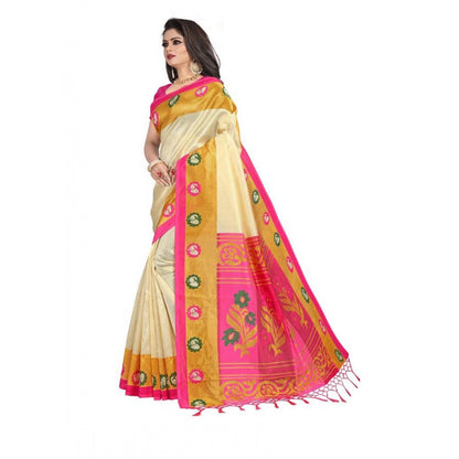 Women's Art Silk Saree With Blouse (Multicolor, 5-6mtrs)