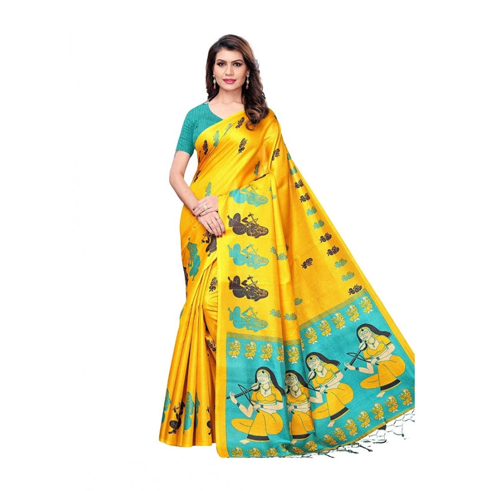 Women's Khadi Silk Saree With Blouse (Yellow, 5-6mtrs)