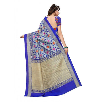 Women's Art Silk Saree With Blouse (Blue, 5-6mtrs)