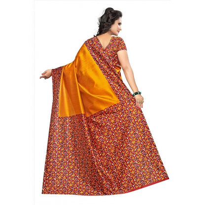 Women's Art Silk Saree With Blouse (Yellow, 5-6mtrs)