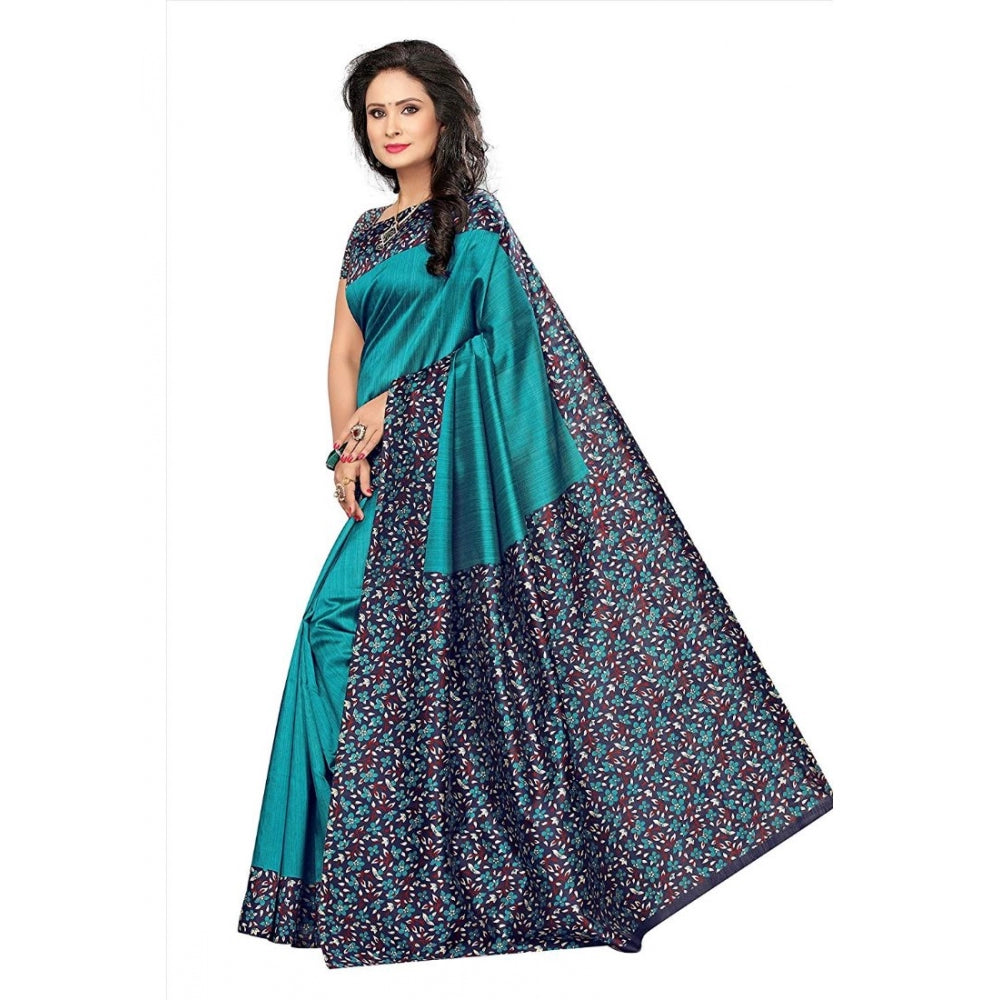 Women's Art Silk Saree With Blouse (Turquoise, 5-6mtrs)