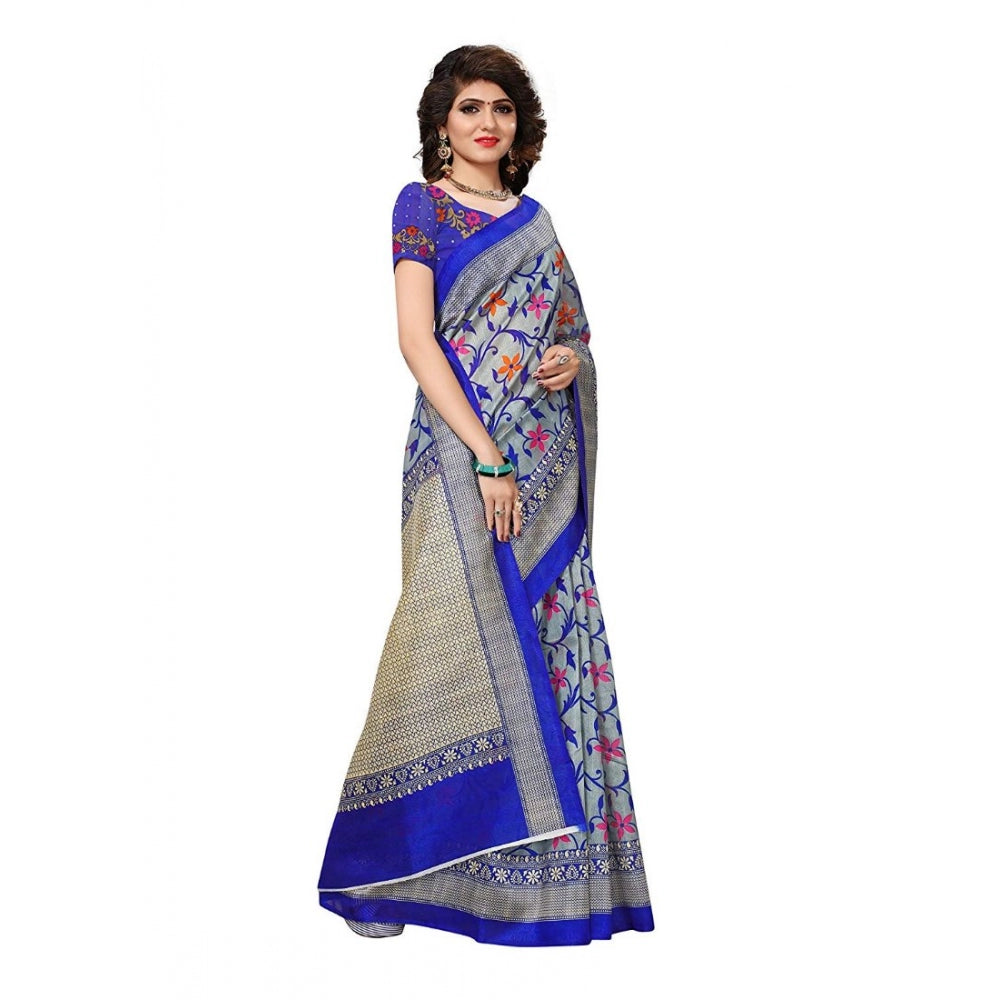 Women's Art Silk Saree With Blouse (Blue, 5-6mtrs)