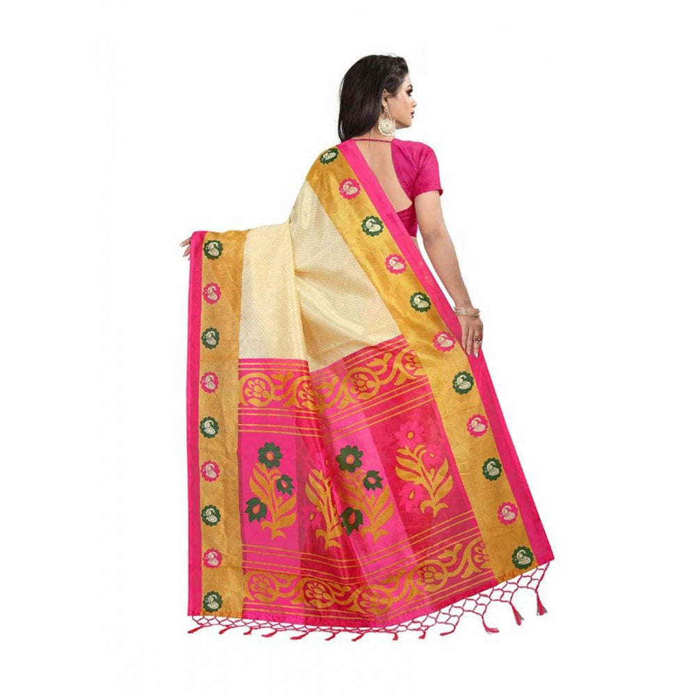 Women's Art Silk Saree With Blouse (Multicolor, 5-6mtrs)