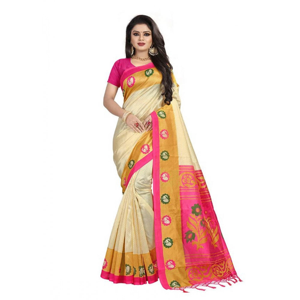 Women's Art Silk Saree With Blouse (Multicolor, 5-6mtrs)