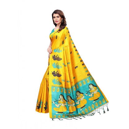 Women's Khadi Silk Saree With Blouse (Yellow, 5-6mtrs)