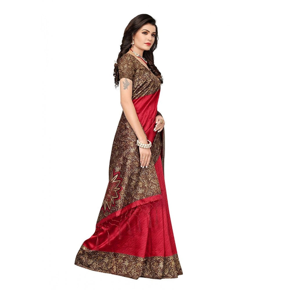 Women's Art Silk Saree With Blouse (Red, 5-6mtrs)