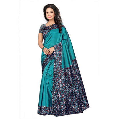 Women's Art Silk Saree With Blouse (Turquoise, 5-6mtrs)