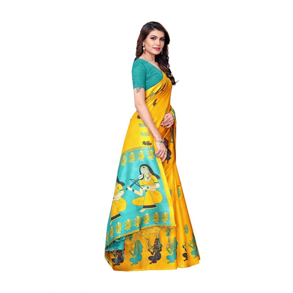 Women's Khadi Silk Saree With Blouse (Yellow, 5-6mtrs)