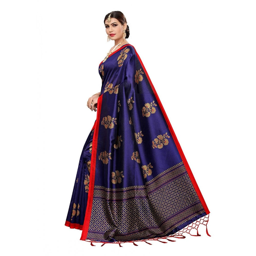 Women's Art Silk Saree With Blouse (Blue, 5-6mtrs)