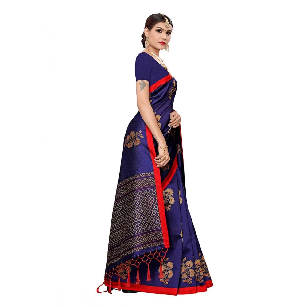 Women's Art Silk Saree With Blouse (Blue, 5-6mtrs)